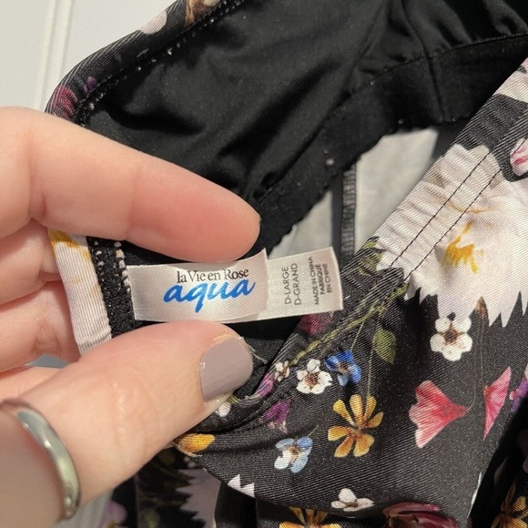 La Vie En Rose Aqua Black Floral Tankini Swimsuit Size Large - Picture 5 of 11